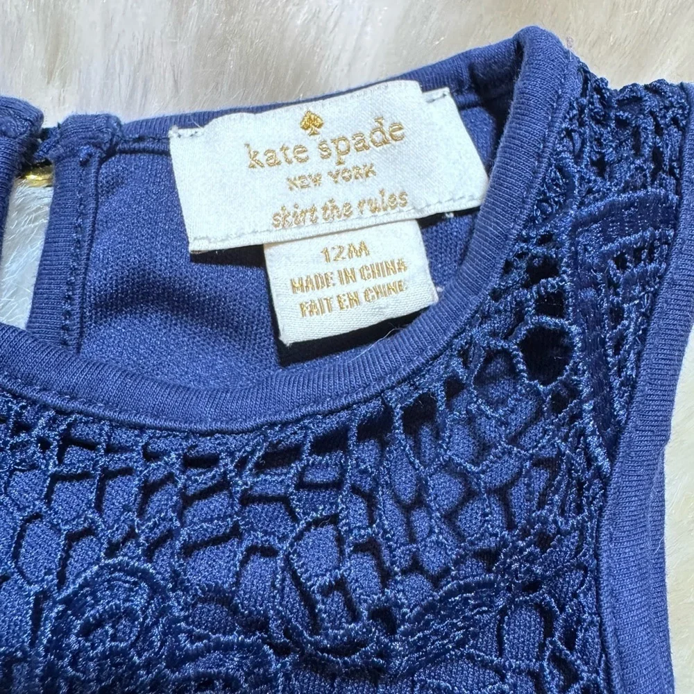 Kate Spade Baby Girl Navy Blue Heart Lace Overlay Shift Dress Size 12M